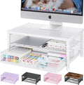 OPNICE Computer Monitor Stand Riser, Desk Organizer with Drawer, Laptop Stand, Office Desk Accessories & Workspace Desktop Organizers Storage for Office Supplies(White)