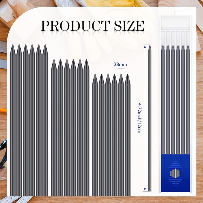 Spakon 60 Pcs 2.8mm Lead Refill Carpenter Construction Pencils Marker Lead Refills Dry Mechanical Woodworking Pencil Tools for Writing Drawing Drafting (Black)