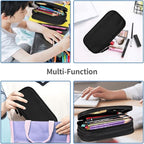 Large Storage Black Pencil Case Sports Pencil Box for Boys Girls, Cool Football-Themed Pattern Pencil Pouch Stationery Organizer Multifunction Cosmetic Makeup Bag, Holder for Pencils and Pens