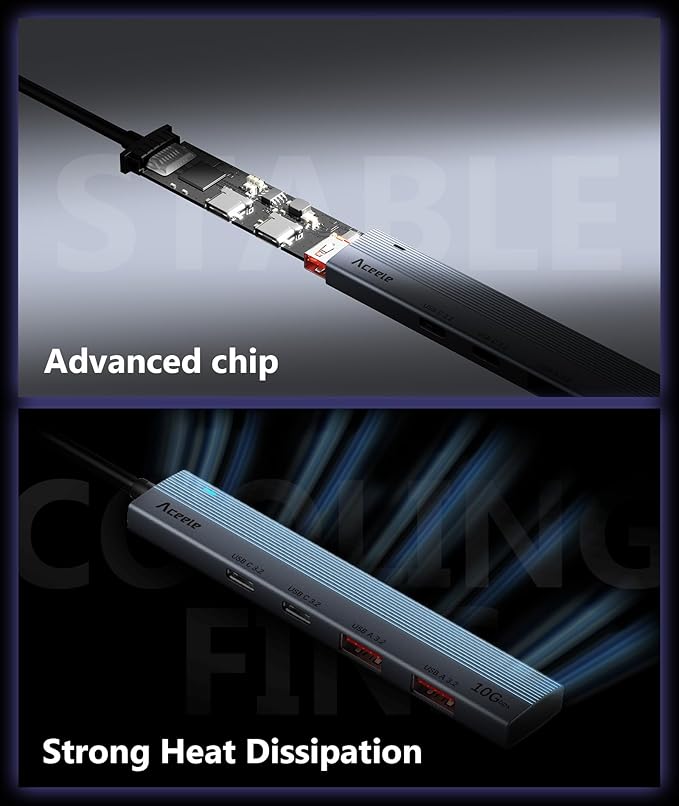 Aceele USB C Hub 10Gbps, 4 Ports USB 3.2 HUB with 2 USB-C 3.2 and 2 USB-A 3.2 Ports, 3.3ft USB Port Extender Splitter, USB C to USB A Hub Multiport Adapter for Laptop, MacBook Pro Air, iPad, iMac