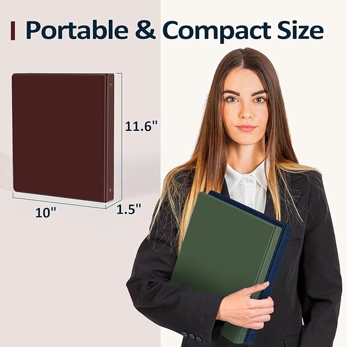 BinderX 1.5 Ring Binder, Sooez Round Ring 1.5 Inch Binders, Fits 325 Sheets of 8.5x11 Paper, Customizable View Cover with Inside Pockets, Cute 1.5" Binder, Olive Green