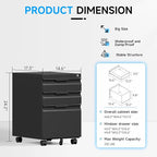 Bestoo 3-Drawer Mobile File Cabinet with Lock, Metal Filing Cabinet on Wheels for Home Office Under Desk, Fits File Folders, Letter/Legal/F4/A4 Size, Assembly Required (Black)