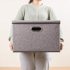 PRANDOM Large Collapsible Storage Containers with Lids [5-Pack] Linen Fabric Foldable Storage Bins Boxes Organizer Baskets Cube with Cover for Home Bedroom Closet Office Nursery (17.7x11.8x11.8)