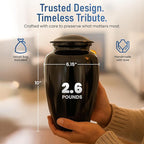 Modern Memorials Cremation Urn for Ashes - Large Urn for Man & Women - 200 Cubic Inches - Includes Velvet Storage Bag - Black