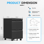Bestoo 2-Drawer Mobile File Cabinet with Lock, Metal Filing Cabinet on Wheels for Home Office Under Desk, Fits File Folders, Letter/Legal/F4/A4 Size, Assembly Required (Black)