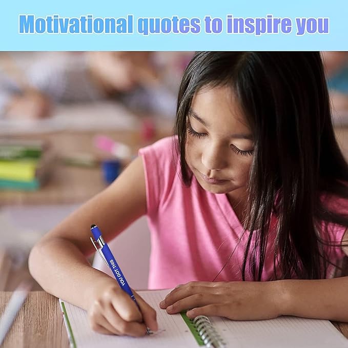 Greengines 10 Pcs Inspirational Pens - Motivational Ballpoint Pens Bulk with quotes Stylus Tip Gifts for School Coworkers Office Supplies Black Ink