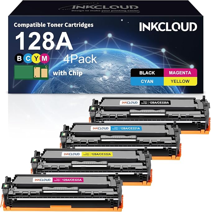 128A Toner Cartridges High Yield Compatible Replacement for HP 128A CE320A CE321A CE322A CE323A for HP Pro CM1415fn CM1415fnw CP1525n CP1525nw Printer (Black Cyan Yellow Magenta, 4-Pack)