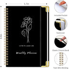 Undated Weekly Planner with Metal Corner Hardcover Notebook , A5 Size Journal with To Do List Planner, Habit Tracker,Weekly Goals for ADHD,Student, Office, Women, Men ,Gifts,6 x 8 inches，Spiral Bindding ,Black