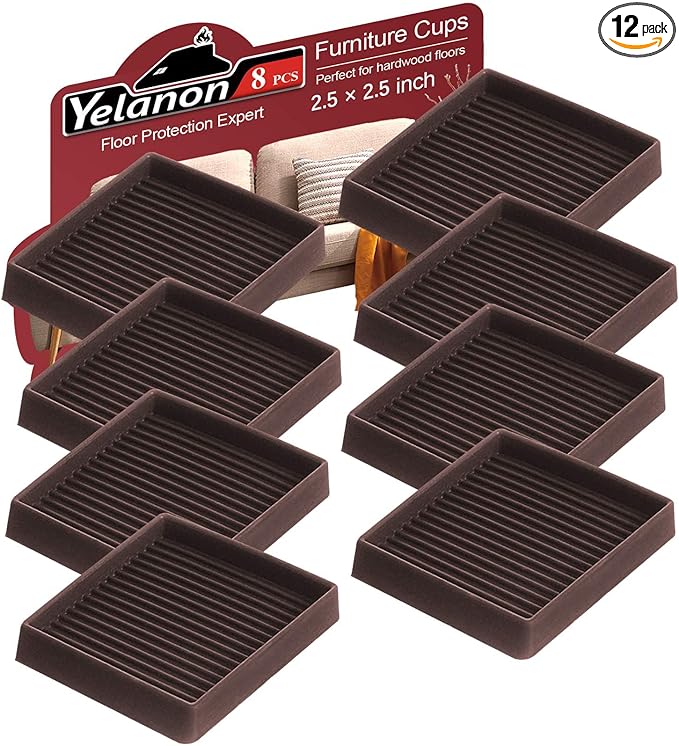 Yelanon 8pcs 2.5" Non Slip Furniture Pads for Hardwood Floors - Anti Skid Grippers Rubber Feet Floor Protectors Stoppers to Prevent Sliding for Bed Couch Wood Furniture (Brown)