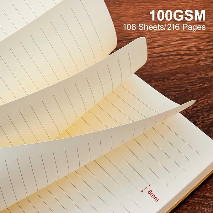 TSFPapier Lined Journal Notebook for Work College Ruled Note Book 5.79"x8.27" A5 PU Leather Daily Journaling 216 Pages for Women Men Writing Home School Supplies Business (Khaki/Green)