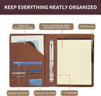Geslun Personalized Vegan Leather 3 Ring Binder, Custom 8.5 x 11 Letter Size Folio with Pen Holder, Soft Notebook Portfolio Cover, Notepad Padfolio Organizer for Meeting, Brown