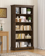 TVU 5-Tier Wooden Bookshelf, 65 Inch Tall Bookshelf with Storage, Floor Standing Modern Style Display Bookcase for Living Room, Office, Study Room, Entryway, Brown