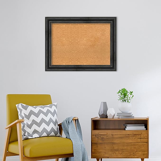 Amanti Art Natural Cork Board for Wall, 25x33 Vision Board with Black Wood Frame, Medium Corkboard Office Decor for Home Organization, Rustic Farmhouse Corkboard Pinboard to display items for home