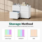 Greenvelly 3 Drawer Mobile File Cabinet with Lock, Fully Assembled Rolling File Cabinet Except Casters, Under Desk File Cabinet with Wheels for Home Office Fit Legal/Letter/A4 File (Assembled, White)