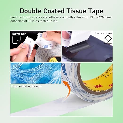 Double Sided Tape 9448A 1/2" x 33Ft Pack of 1 Made of 3M Super Sticky Adhesive Tape Ultra Thin Translucent Tissue Tape for Laptop Cell Phone Repairs Arts Crafts