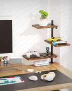ART-GIFTREE 3 Tiers Clamp On Desk Shelf, 360¡ã Angle Adjustable Desktop Shelf Organizer for Home Office Gaming Room, No Drill Desk Extender Adapt to 0.4-2.16 inches Table Thick, Black Brown