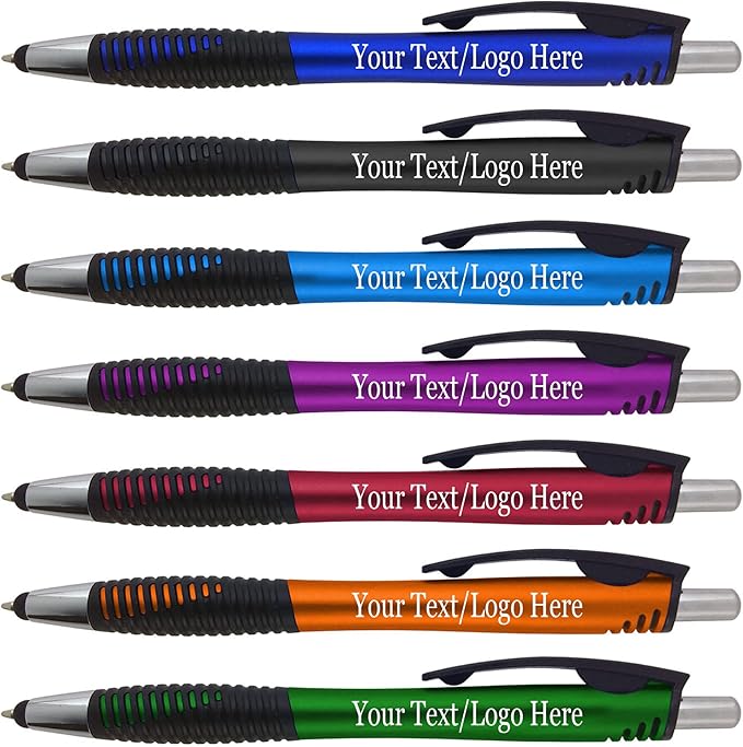 Personalized Pens with Your Custom Logo or Text-250 Pack Bulk-for Businesses, Parties, and Events, 2 in 1 Capacitive Stylus & Ballpoint Pen Compatible with Most Touchscreen Devices, Assorted