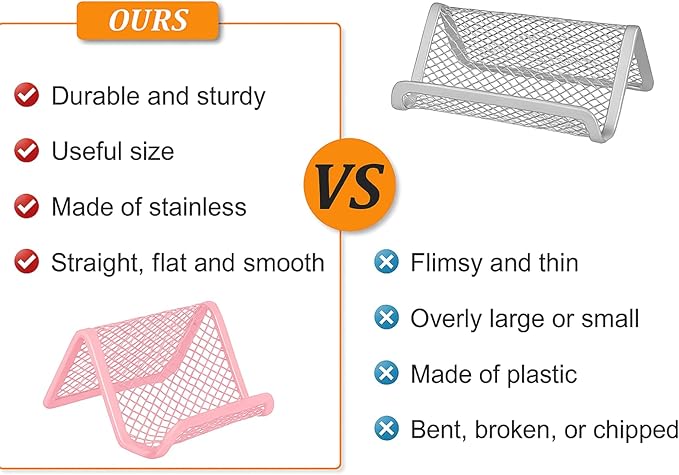 EMOMAS Business Card Holder for Desk, Office Desktop Business Card Display Holder, Mesh Business Card Holder, Desk Accessories for Women and Men, Pink(6 Pack)