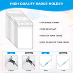 200Pcs ID Badge Holder Vertical Name Tag Holder Clear Plastic Name Badge ID Card Holders with Waterproof Resealable Zip for Office, School, Conference