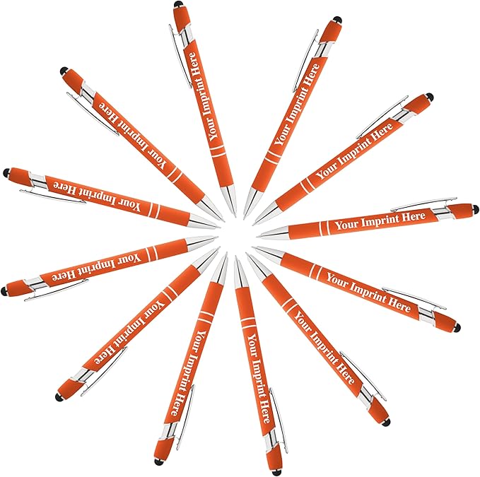 Up to 500 Pcs Custom Pens Bulk | Rainbow of Colors | Soft-Touch Metal Black Ink Personalized with Name or Message (Orange, 12 pcs)