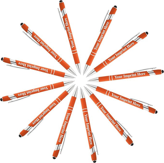 Up to 500 Pcs Custom Pens Bulk | Rainbow of Colors | Soft-Touch Metal Black Ink Personalized with Name or Message (Orange, 12 pcs)