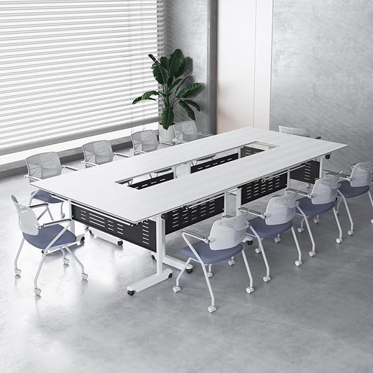 6Pack Conference Room Table, Folding Conference Table for Office Classroom, Mobile Training Tables with Casters Silent Wheels, Large Rectangular Convertible Modular Seminar Tables (L55.1in)
