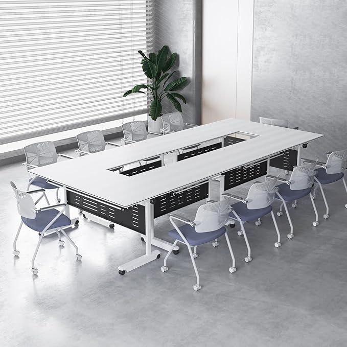 10Pack Conference Room Table, Folding Conference Table for Office Classroom, Mobile Training Tables with Casters Silent Wheels, Large Rectangular Convertible Modular Seminar Tables (L63in)