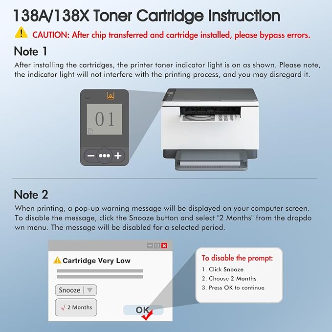 138A Black Laserjet Toner Cartridge 2-Pack Compatible Replacement for HP 138A 138X W1380A W1380X 3001dw Toner Cartridge for HP Laserjet Pro 3001dw 3001fdw MFP 3101fdw Printer Ink