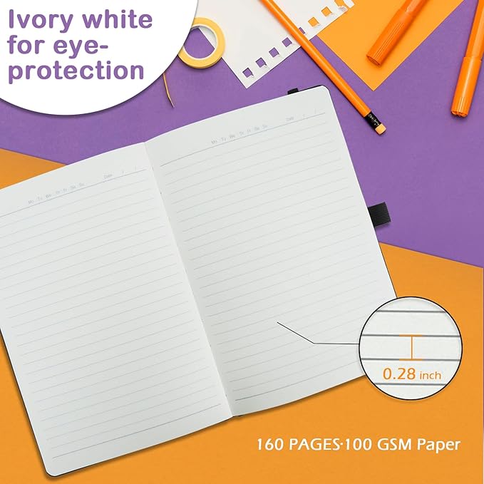 4 Pack Lined Journal Notebooks for Work, Travel, College, A5 Size 100 GSM Thick Paper, Classic Ruled, Hardcover Notepad for Writing 160 Pages, 5.5 x 8.3 inch, 4 Light Multicolors