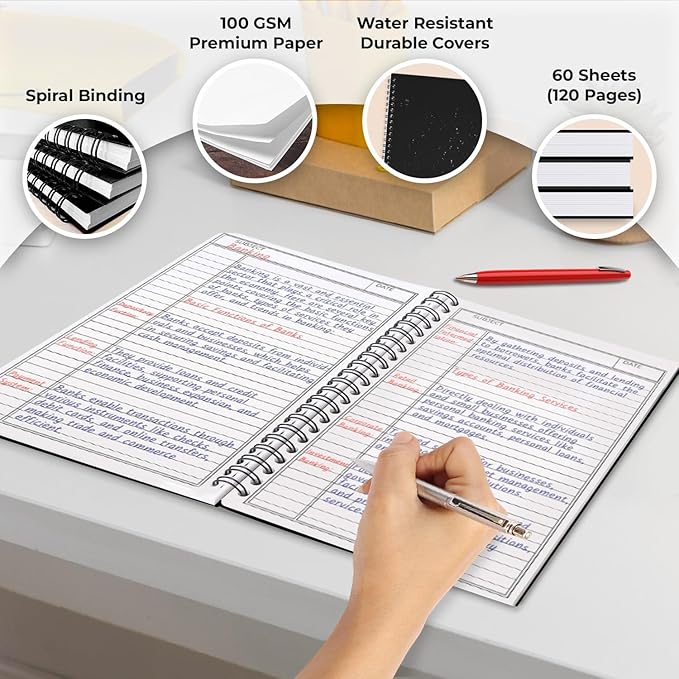 48 Pack Spiral Notebook, 5.8 x 8.3, 120 Pages (60 Sheets),100 GSM Paper Ruled Notebooks, Water Resistant Black Cover, Bulk A5 Journal for Women & Men, Daily Wrting Small Book, School, Office