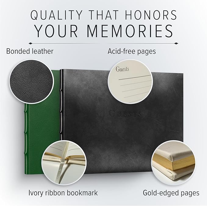 Gallery Leather Guest Book - Great for Wedding, Reception, Baby and Bridal Shower, Birthday Party and Vacation Home - 192 Lined Pages to Sign in, add Polaroid Photo - Hardcover 9x7" - Acadia Navy