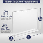 Acrylic Sign Holder 11 x 8.5 - Acrylic T Shape Table Top Display Stand, 3 Pack, Double Sided, Bottom Load, Landscape Style Menu Ad Frame. Perfect for Restaurants, Promotions, Photo Frames, Classroom