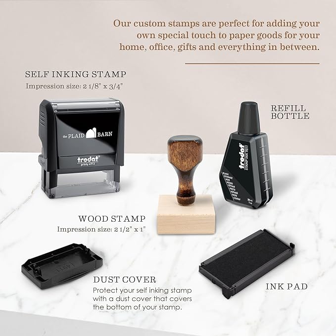 Address Stamp - Custom Stamps for Mailing I Create Personalized Name and Return Address I Up to 3 Lines of Text I Includes Ink Color Options I Self Inking and Wooden Rubber Stamp Options (Print Font)