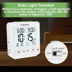 Geevon Atomic Travel Alarm Clock with Auto/8s Backlight, 2 Alarm Settings, Temperature Detect, Increasing Beep Sounds Digital Atomic Travel Clock Battery Operated for Bedroom, Bedside, White
