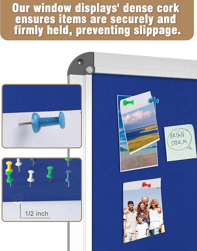 Mifuro 28"x26" Enclosed Bulletin Board, Lockable Weather-Resistant Aluminum Cork Noticeboard for School & Office, Silver Frame w/Blue Flet