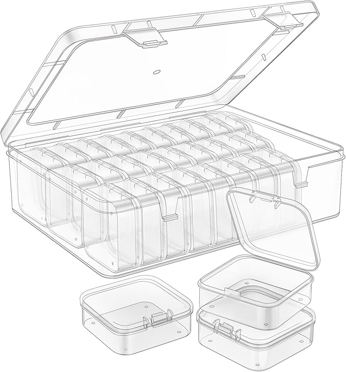 Mathtoxyz Bead Organizer Box, 62Pcs Small Organizers and Storage Plastic Cases, Mini Clear Storage Containers With Hinged Lid, Rectangle for Bracelet Making, DIY Jewelry Craft, Nail