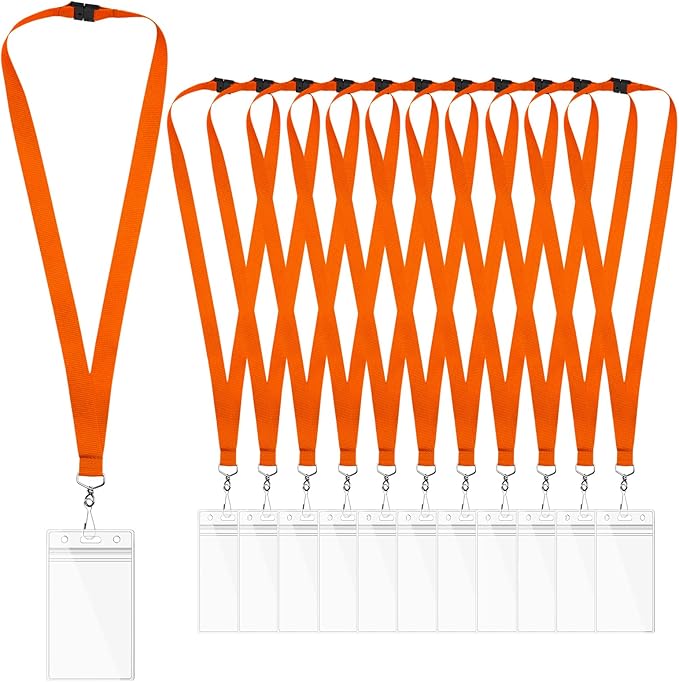 12-Pack Orange Breakaway Lanyards with Waterproof Badge Holders, Polyester Neck Straps for ID Cards, Events, Office, and Schools