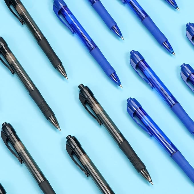 deegtran Pens Bulk, 50 Pack No Bleed Black & Blue Ink Click Pens with Soft Grip, Wholesale Retractable Ballpoint Pens for Office School, Medium Point Smooth 1.0MM