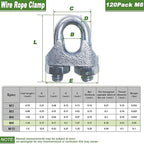 120PCS 5/16" M8 Zinc-Plated Wire Rope Clamps – Heavy Duty U-Bolt Cable Clips (Silver)