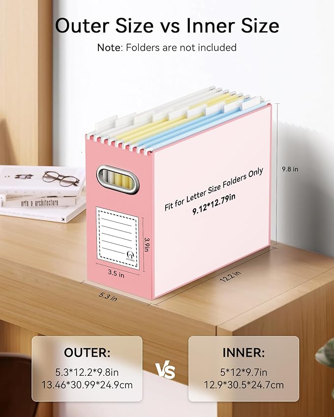 Oterri Cardboard File Organizer Box for Hanging File Folders Letter Size,File Box for Computer Desk,File Cabinet,Working Home,Office,Classroom (Mixed Colors, Letter Size - 4 Packs)