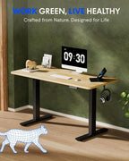 FLEXISPOT EN1 One-Piece Solid Wooden Standing Desk 63 x 24 Inches Height Adjustable Electric Sit Stand Home Office Desks (Black Frame + Rubber Wood Top, 2 Packages)