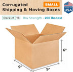 Small Moving & Shipping Boxes 9x9x6 inches (10-Pack) - Extra Strength 200 lb vs Regular - Corrugated Strong Boxes for Packaging - Cardboard Box Moving - Small Packing Box by IDL Packaging