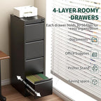 Yukimo 4 Drawer File Cabinet with Lock, Vertical Filing Cabinets for Home Office, Locking File Cabinet Hanging Files for A4/ Legal/Letter, Require Assembly, Black