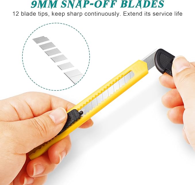 TIFICAL 20-Pack Retractable Utility Cutter | Auto-Lock Design with 9mm Snap-off Blades | Carton & Cardboard Opener for Office/Home | Disposable Exacto Razor Tool