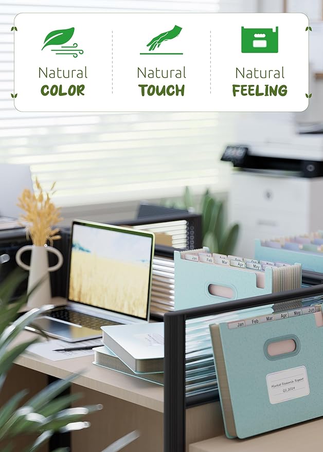 Accordion File Organizer, 12 Pockets Wheat Straw Expanding File Folders, Upright & Open Top, Monthly Bill Receipt Organizer, 100% BPA Free, Return to Nature, Healthy Living, Letter/A4 Size-Sky Blue