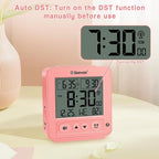 Geevon Small Digital Atomic Alarm Clock for Bedroom, Travel Table Clock with Auto/8s Backlight, 2 Alarm, Temperature, Desk Clock Battery Operated for Deep Sleepers Kids Elderly Home Office, Pink