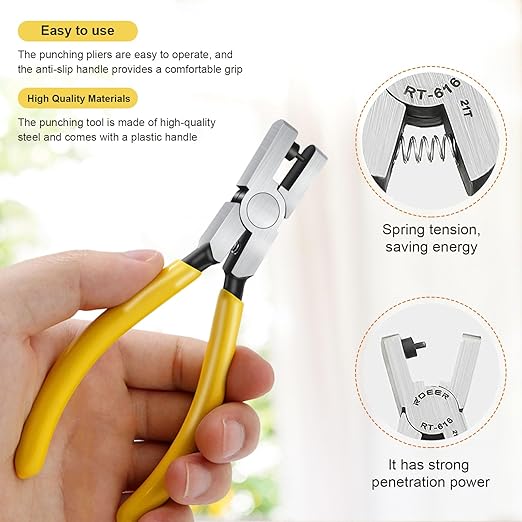 2.0mm Steel & Plastic Leather Hole Punch Tool - Precision Hand Puncher for Watch Bands, Belts, Dog Collars, Shoes, DIY Crafts (Yellow Handle, Long-Lasting & Portable)‌