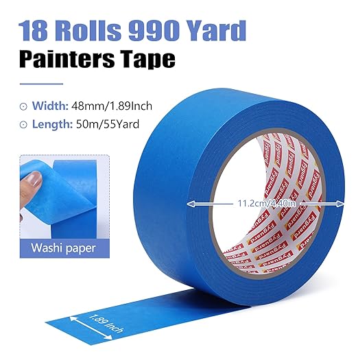 18 Rolls Painters Tape 2 Inches Wide Blue Painters Tape 18 Roll x 1.89 Inch x 55 Yards Blue Masking Tape for Home Decoration DIY Furniture