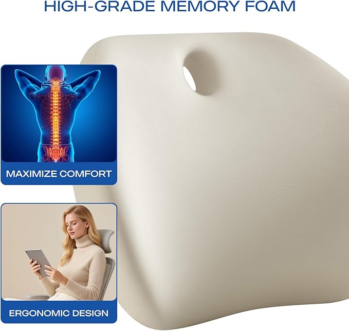 Skechers Lumbar Support Pillow for Office Chair,Memory Foam Lumbar Pillow,Lower Back Pain Relief Lumbar Pillow,Ergonomic Design Back Support Pillow for Office Chair,Car,Home,Travel,Beige