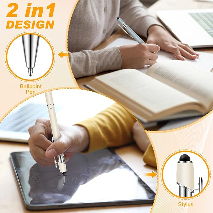 Tenare 12 Pieces 2 in 1 Stylus Metal Ballpoint Pen with Stylus Tip, 1.0 mm Black Ink Ballpoint Pen for Touch Screens(Morandi Color and Silver)